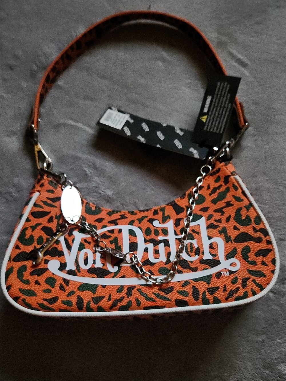 Von Dutch Orange Leopard Mini Shoulder Bag with Chain - Picture 2 of 8